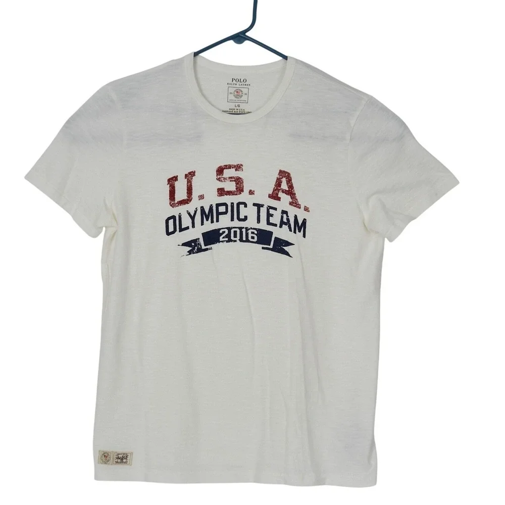 Polo Ralph Lauren T-Shirt Mens L White‎ 2016 USA Olympic Team Graphic Cotton